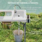 Mesa para Campismo Dobrável Mesa com 2 Lavatórios Mangueira de Drenagem Estação de Limpeza 108x58x92 cm Branco