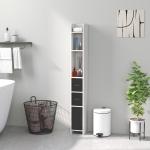 Coluna Casa de Banho com 3 Portas e 3 Prateleiras Abertas Coluna Auxiliar Estilo Moderno 15x17x120 cm Branco e Preto