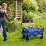 Carrinho de Transporte com Rodas Carrinho de Jardim Dobrável com Pega Telescópica Ajustável 2 Bolsas de Arrumação 64x42x27 cm Azul