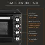 Mini Forno Elétrico de 32L 1600W com 3 Modos de Aquecimento Temperatura até 230 °C Temporizador Bandeja de Assar Ajustável em 3 Níveis 52,2x38,1x33,5cm Preto