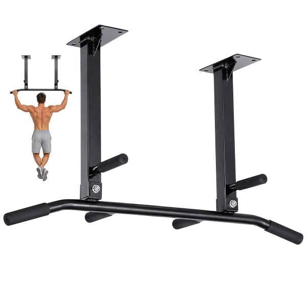 Barra de Elevação de Parede barra Pull - Up de Aço para Treino em Casa Carga Máxima 150 kg 105,5x28x49 cm Preto
