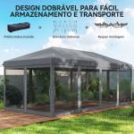 Tenda Dobrável 585x295x270 cm Tenda de Jardim com 6 Mosquiteiros Bolsa de Transporte e Estrutura de Aço Cinza
