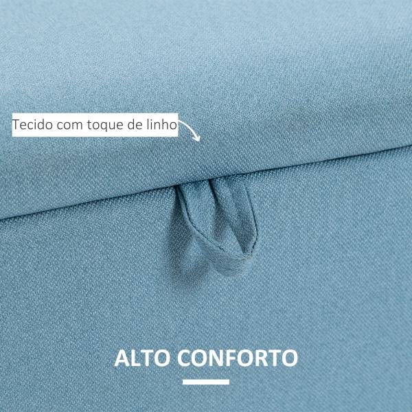 Banco de Armazenamento Estofado em Linho com Tampa Abatível e Pés de Aço Carga Máxima 150kg 101x38,5x44,5 cm Azul Claro