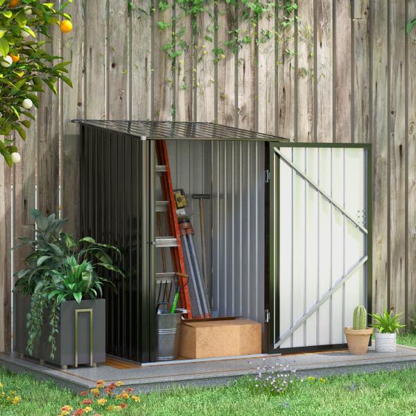 Abrigo de Jardim 0,92 m² 100x103x160cm de Aço Galvanizado com Porta Fechadura e Teto Inclinado para Armazenamento de Ferramentas Cinza Escuro