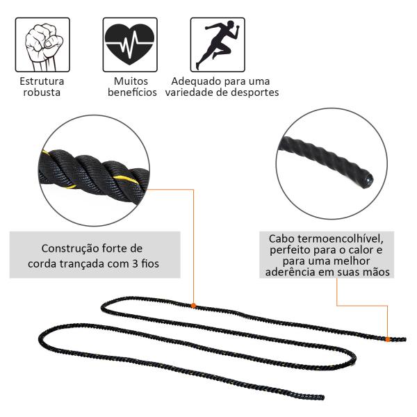 Corda de Batalha Ø38 mm Comprimento 9 m Battle Rope para Exercícios Fitness Crossfit Ultra - Resistente Preto e Amarelo
