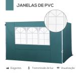 2 Paredes Laterais para Tenda 3x3 m Parede Lateral de Substituição de Tecido Oxford com Janela 300x200 cm Verde