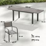 Conjunto de Mesa e Cadeiras de Jardim com Mesa Extensível Estrutura de Alumínio 8 Cadeiras e Tampo de Ripas de Madeira Plástica