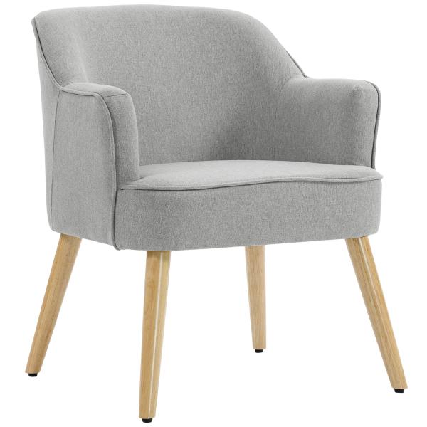 Poltrona Estilo Nórdico Estofada em Linho com Pés de Madeira para Dormitório Escritório Estúdio 64,5x65x79,5 cm Cinzento