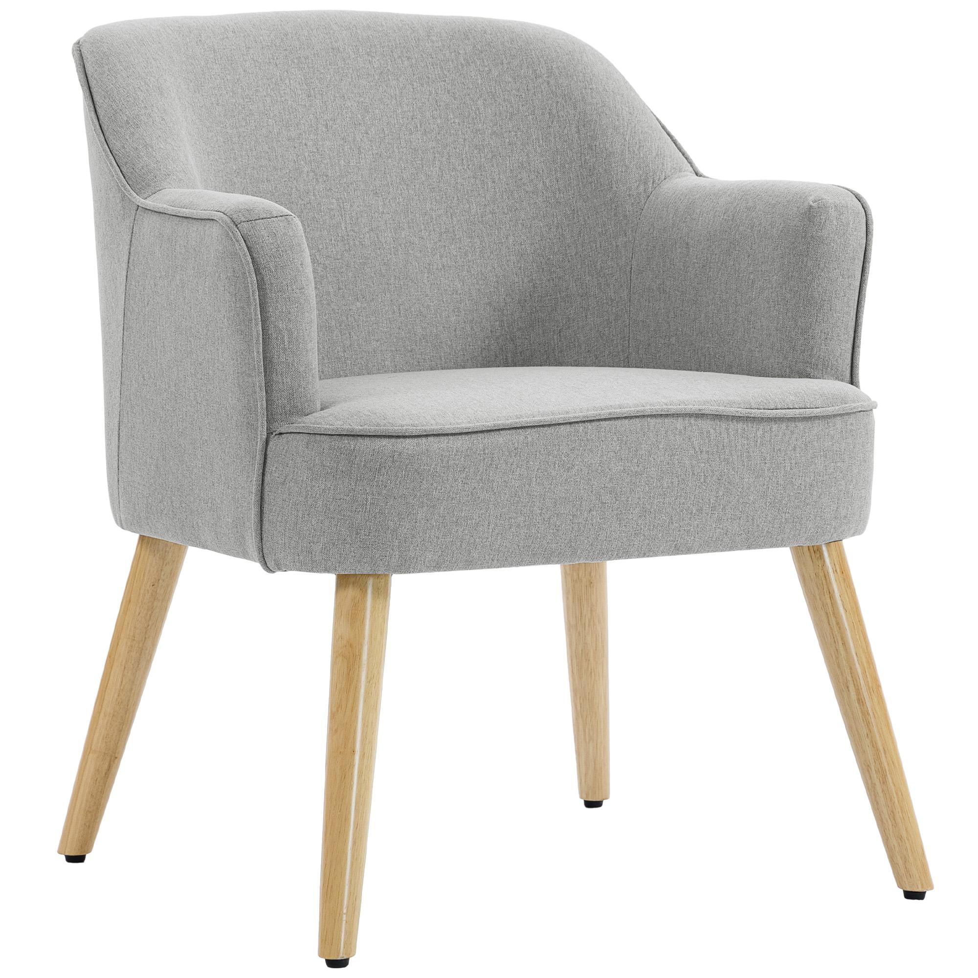Poltrona Estilo Nórdico Estofada em Linho com Pés de Madeira para Dormitório Escritório Estúdio 64,5x65x79,5 cm Cinzento