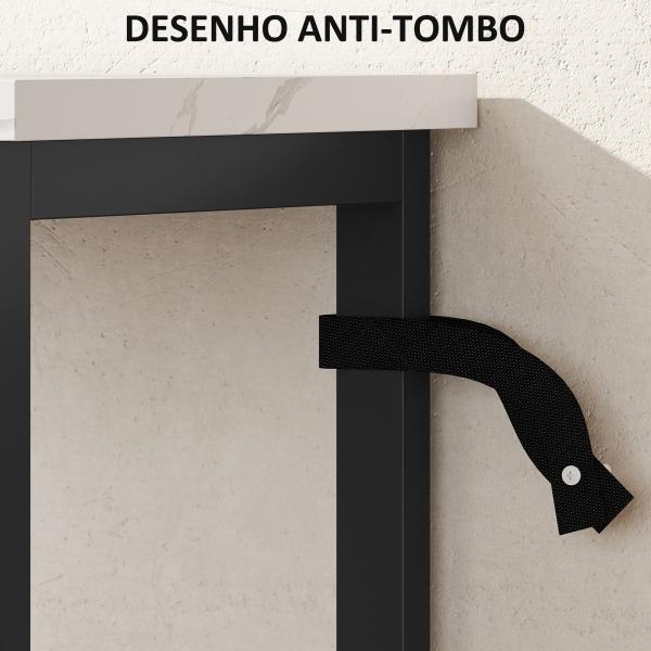 Mesa Consola Moderna Consola Estreita com Superfície com Efeito Mármore Prateleira Aberta e Estrutura de Metal 100x30x81 cm Branco