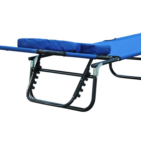 Espreguiçadeira Dobrável com Encosto Ajustável em 4 Posições Espreguiçadeira de Jardim com Almofada Estrutura de Aço Tecido Oxford para Acampamento Praia Terraço 190x56x28cm Azul