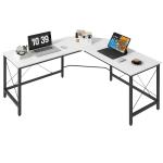 Secretária em Forma de L Secretária para Escritório com Estrutura de Metal Secretária de Canto 150x150x76 cm Branco e Preto