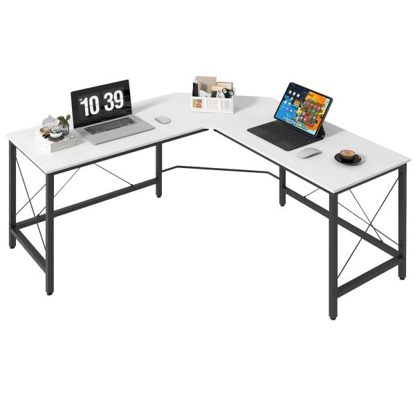 Secretária em Forma de L Secretária para Escritório com Estrutura de Metal Secretária de Canto 150x150x76 cm Branco e Preto