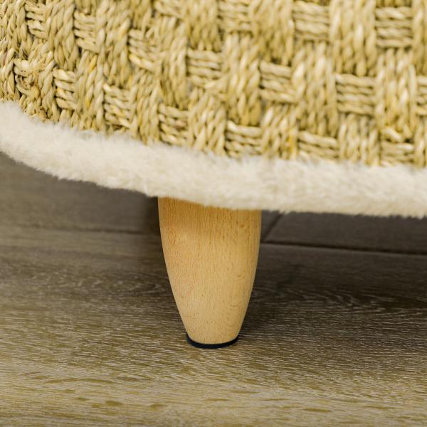 Cama Elevada para Gatos Cama para Cães Miniatura com Almofada Lavável Corda de Seagrass Estrutura de Madeira Ø48x24,5 cm Bege