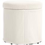 Puff de Arrumação Baú de Arrumação Redondo Estofado em Veludo Cotelê Tampa Removível Ø40x41 cm Creme