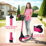 Trotinete Elétrica Dobrável para Crianças 120 W Autonomia 6 km e Máximo 10 km/h com Travão Luzes LED 74x52x83 - 87 cm Rosa