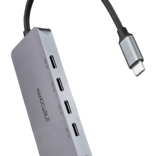 Hub Nanocable USB - C > 4xUSB - C + USB - C PD 100W 10 CM Cinza