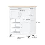 Carrinho de Cozinha com Rodas Carrinho de Cozinha com Gaveta 2 Armários de Armazenamento e 3 Prateleiras Abertas para 9 Garrafas para Sala de Jantar 67x37x87cm Branco