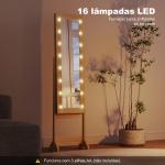 Espelho Joalheiro com Luzes LED Armário para Joias com Ângulo Ajustável Prateleiras Ranuras para Anéis 36x30x136 cm Madeira