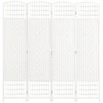 Biombo de 4 Painéis Dobrável Separador de Ambientes de Corda de Papel e Estrutura de Madeira 60x170 cm Branco