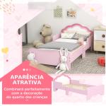 Cama para Crianças 70x140 cm com Barreira Antiqueda e Estrado Cama Infantil com Cabeceira em Forma de Nuvem Rosa