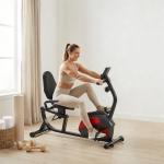 Bicicleta Estática com Encosto 8 Níveis de Resistência Magnética Volante Assento Ajustável Monitor LCD Pulsómetro Suporte de Telemóvel e Rodas Vermelho