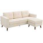 Sofá Chaise Longue Reversível de 3 Lugares Estofado em Veludo Estrutura de Aço Para Salas Pequenas Creme