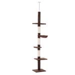 Árvore Arranhadora para Gatos Arranhador para Fixar ao Teto Altura Ajustável com Plataformas Poste de Sisal 40x34x230 - 260cm Marrom