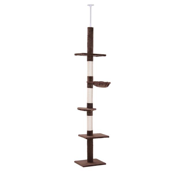 Árvore Arranhadora para Gatos Arranhador para Fixar ao Teto Altura Ajustável com Plataformas Poste de Sisal 40x34x230 - 260cm Marrom