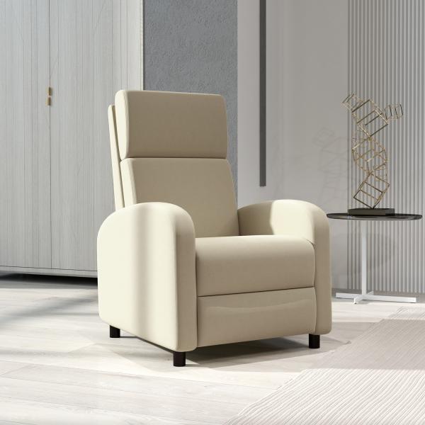 Poltrona Relax Reclinável até 160° Poltrona Reclinável Manual com Apoio para os Pés 64x86x102 cm Bege