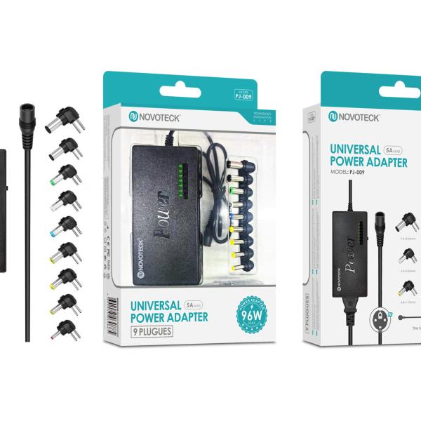Adaptador de Alimentação Universal NOVOTECK PJ - 009 96W, 12 - 24V, 5A Máx., 9 Conectores DC