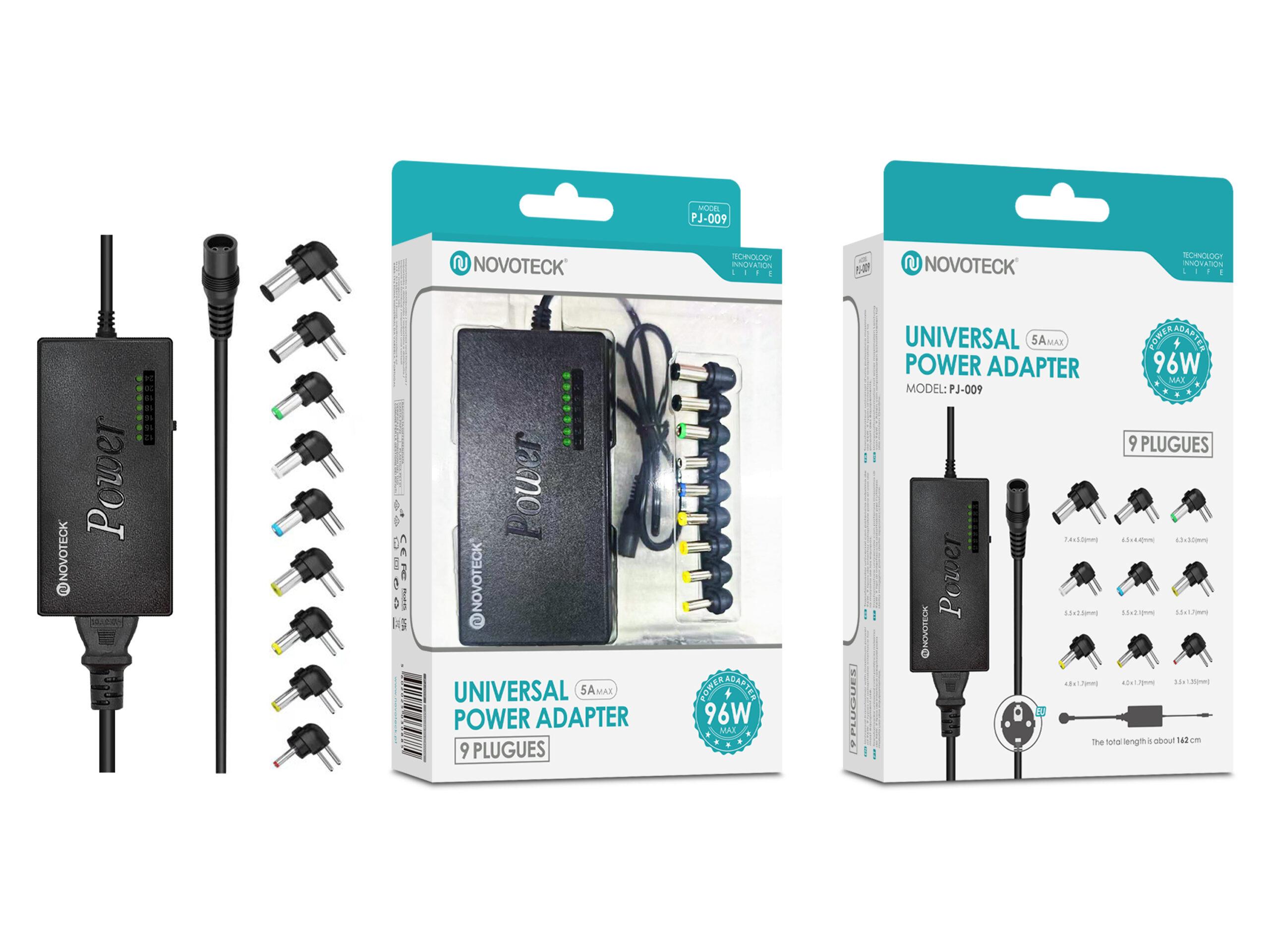 Adaptador de Alimentação Universal NOVOTECK PJ - 009 96W, 12 - 24V, 5A Máx., 9 Conectores DC