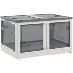 Caixa de Armazenamento Empilhável com Tampa 69L Caixa Organizadora Dobrável com Rodas 60x42x34 cm Branco