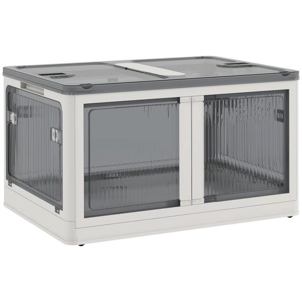 Caixa de Armazenamento Empilhável com Tampa 69L Caixa Organizadora Dobrável com Rodas 60x42x34 cm Branco