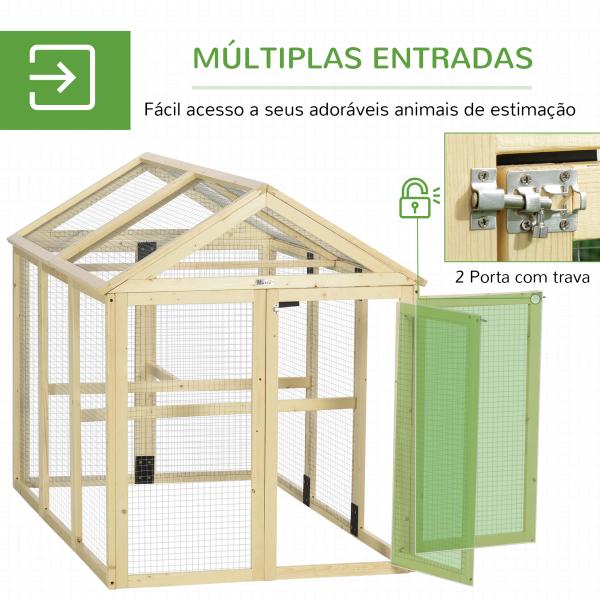 Galinheiro para Exterior 140x88,5x106 cm para 1 - 3 Galinhas com Estrutura de Madeira e 2 Portas com Fechadura Madeira Clara
