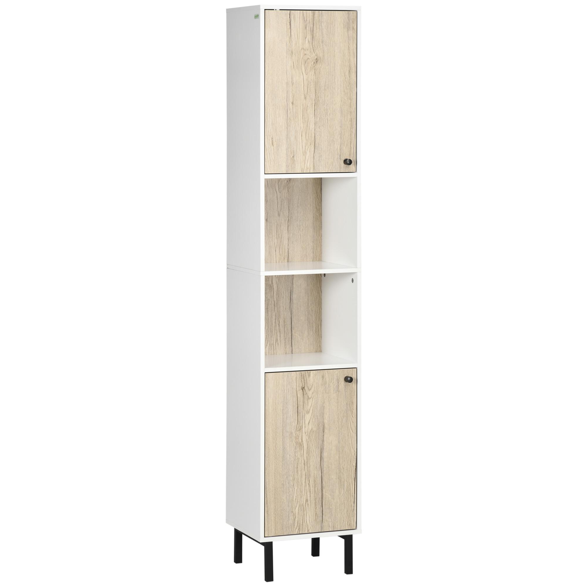 Coluna Casa de Banho Armário Alto Auxiliar de Casa de Banho com 2 Portas e 6 Prateleiras 31,5x30x169 cm Branco e Carvalho