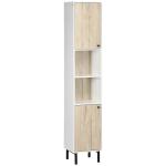 Coluna Casa de Banho Armário Alto Auxiliar de Casa de Banho com 2 Portas e 6 Prateleiras 31,5x30x169 cm Branco e Carvalho