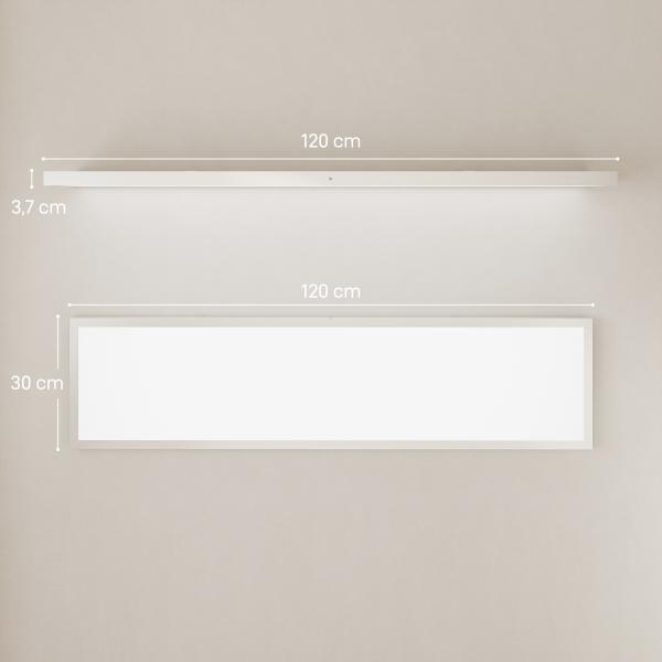 Conjunto de 4 Candeeiros de Teto Reguláveis em Cor com Interruptor DIP e de Parede 3000K/4000K/6000K 120x30x3,7 cm Branco