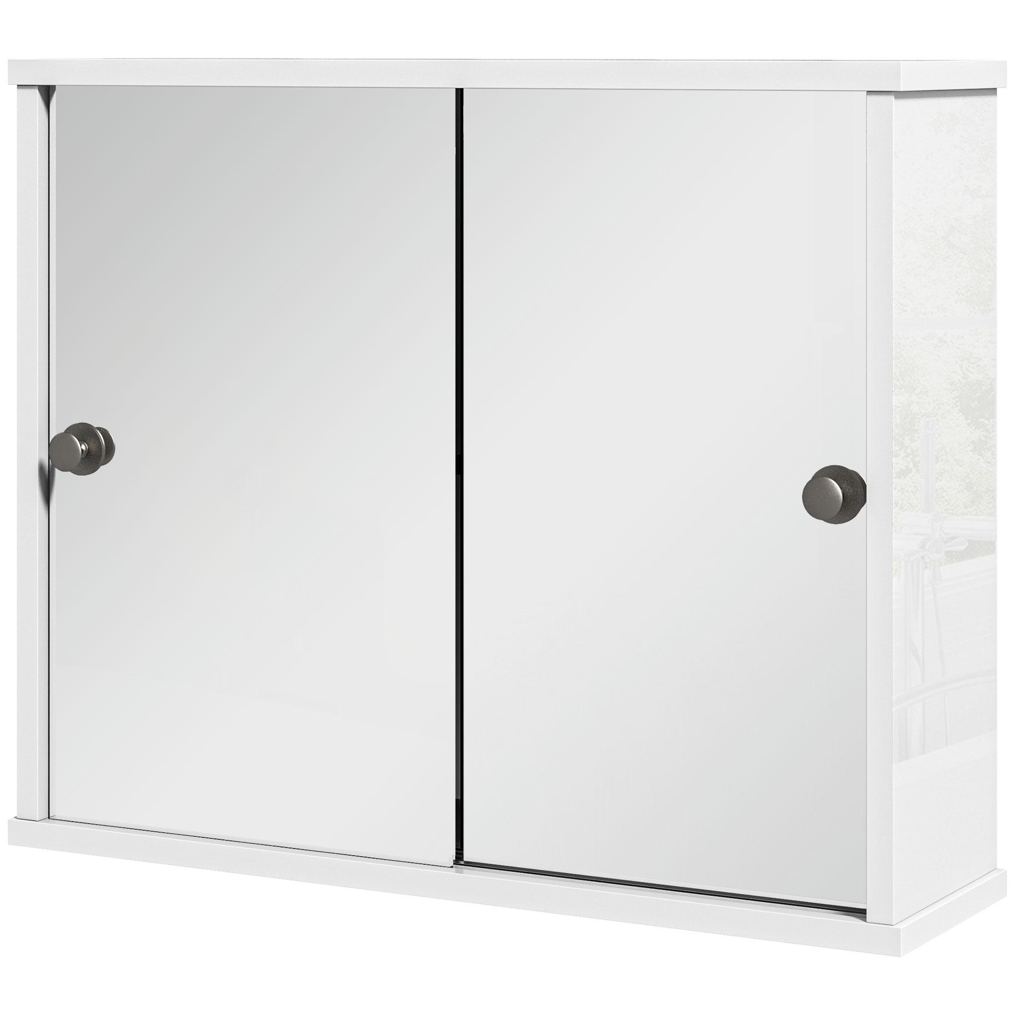 Armário Casa de Banho com Espelho Prateleira Ajustável e Porta de Correr Dupla com Espelho 55x15x45 cm Branco Brilhante
