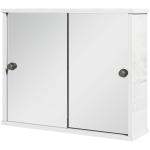 Armário Casa de Banho com Espelho Prateleira Ajustável e Porta de Correr Dupla com Espelho 55x15x45 cm Branco Brilhante