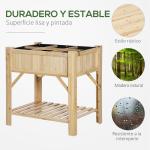 Horta Urbana de Madeira Mesa de Cultivo com 6 Compartimentos e Prateleira Inferior para Plantas e Flores em Jardim Terraço Exterior Capacidade 80 kg 78,5x58x81 cm Cor Natural