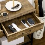 Mesa Consola Industrial Mesa de Sofá com 2 Gavetas e Prateleira para Entrada com Pés de Metal Castanho e Preto