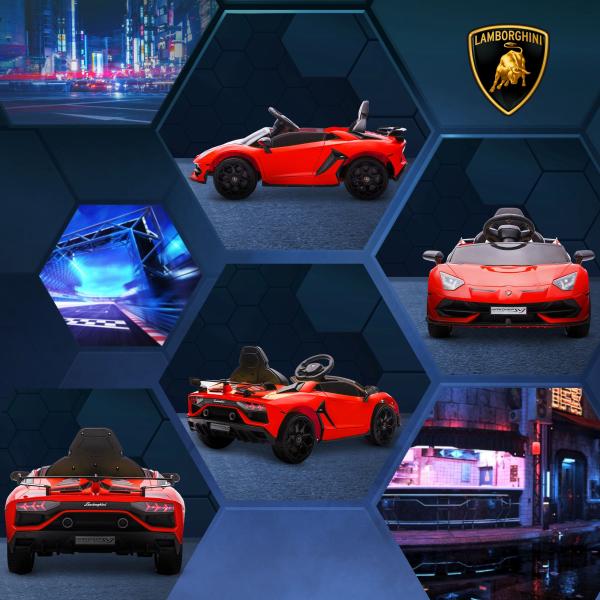 Carro Elétrico Lamborghini para Crianças 12V Velocidade 5km/h Controlo Remoto MP3 e Luzes 107,5x63x42 cm Vermelho