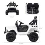 Carro Elétrico Infantil Bateria 12V com 2 Motores Controle Remoto 2.4G Luzes Buzina Velocidade Ajustável 100x65x72cm Branco