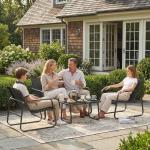 Conjunto Jardim de 4 Peças com Sofá de 2 Lugares 2 Poltronas Mesa de Vidro Temperado Tecido Textilene Respirável Cinza Escuro