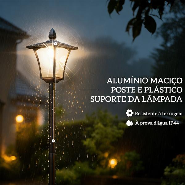 Candeeiro Solar Exterior de Jardim com Vaso Poste de Alumínio IP44 Ligação Automática 33x33x160 cm Preto