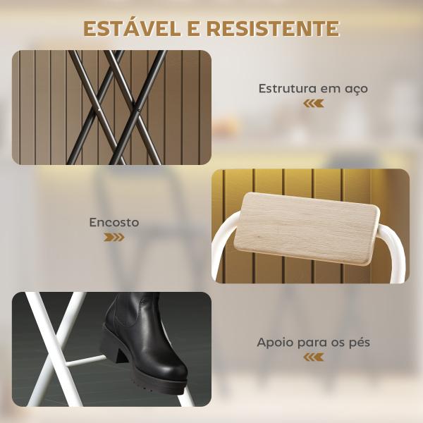 Conjunto de 2 Bancos de Bar Dobráveis Bancos Altos de Cozinha com Encosto Apoio para os Pés 37x45x87 cm Madeira