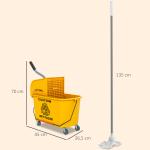 Balde de Limpeza com Esfregona e Rodas Capacidade de 20 L Sistema de Escurridor e Pega de Transporte 45x26,5x70 cm Amarelo