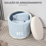Puff de Arrumação Baú de Arrumação Redondo Estofado em Veludo Cotelê Tampa Removível Ø40x41 cm Creme