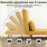 Sofá - Cama Individual Dobrável com Encosto Ajustável em 5 Posições, Sofá - Cama Estofado com Almofada 72x75x85 cm Amarelo